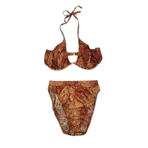 Vintage Brown Snake Print Bikini